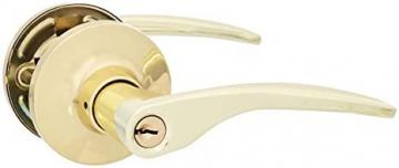 Amazon Basics Exterior Door Lever With Lock, Curve, Polished Brass
