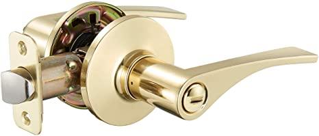 Amazon Basics Victorial Door Lever With Lock, Privacy, Polished Brass