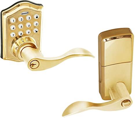 Honeywell 8734001 Electronic Entry Lever Door Lock, Polished Brass 6.5 x 8.8 x 9 inches