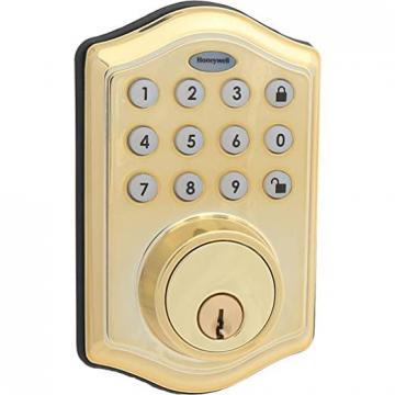 Honeywell 8712009 Electronic Entry Deadbolt with Keypad, Polished Brass, 2.9 x 2 x 6.2 inches