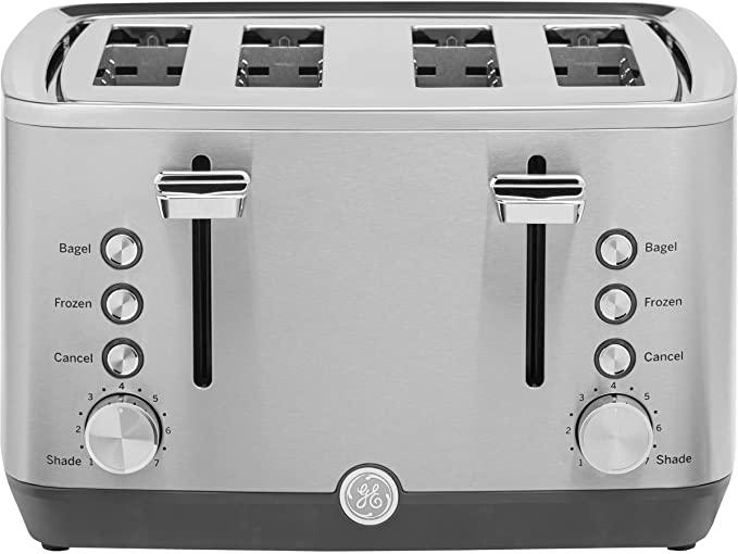 GE Stainless Steel Toaster, 4 Slice, Extra Wide Slots for Toasting Bagels, Breads, Waffles & More