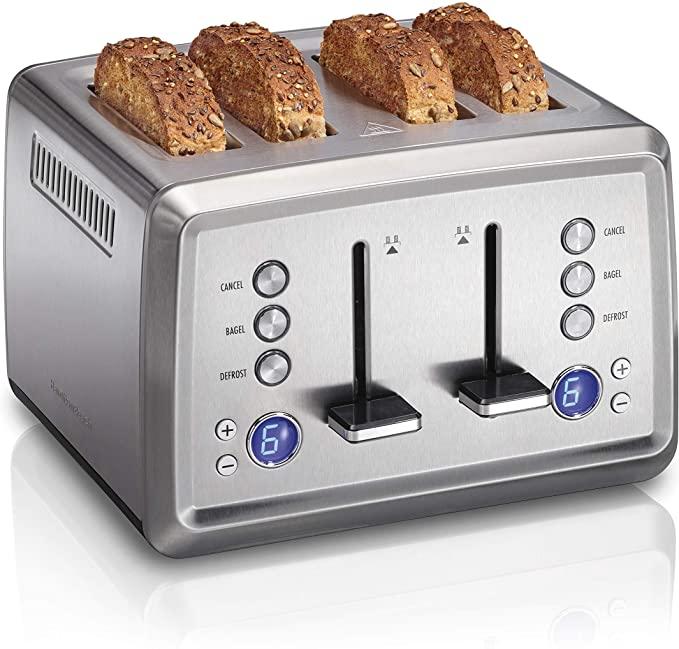 Hamilton Beach 24796 Toaster with Bagel & Defrost Settings, Toast Boost, 4 Slice – Digital