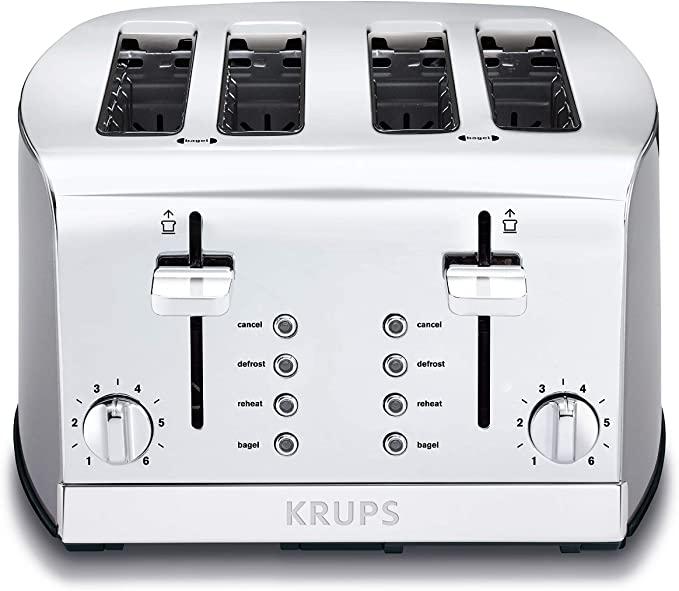 Krups KH734D Breakfast Set 4-Slot Toaster with Brushed and Chrome Stainless Steel Housing