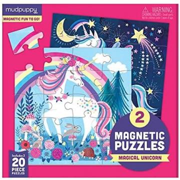 Mudpuppy Magical Unicorn Magnetic Puzzles 2,20-Piece Magnetic Puzzles and a Magnetized Tri-Fold