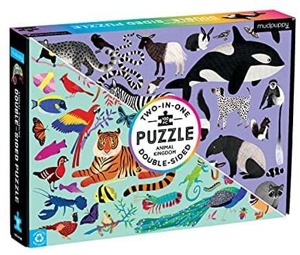 Mudpuppy Animal Kingdom Double-Sided Puzzle, 100 Pieces, 22”x16.5”
