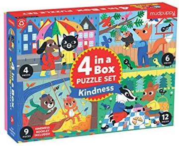 Mudpuppy Kindness 4-in-a-Box Puzzle Set – Includes 4 Progressive Jigsaw Puzzles for Kids
