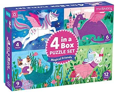 Mudpuppy Magical Friends 4-in-A-Box Puzzles, Ages 2-5