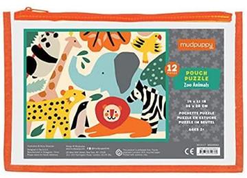 Mudpuppy Zoo Animals Pouch Puzzle, 12 Extra Thick Colorful Pieces, 14”x11”