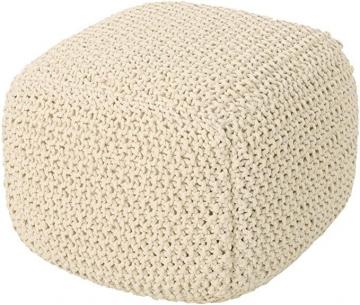 Christopher Knight Home Knox Knitted Cotton Pouf, Beige