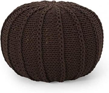 Christopher Knight Home Corisande Modern Knitted Cotton Round Pouf, Brown