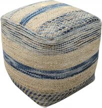 Christopher Knight Home Lola Boho Hemp and Wool Pouf, Natural and Blue