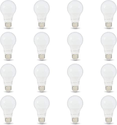 Amazon Basics 60W Equivalent, Daylight, Non-Dimmable, 10,000 Hour, A19 LED Bulb, 16pk
