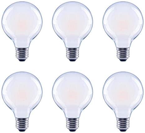 Asencia AN-03679 40 Watt Equivalent G25 Frosted All Glass Vintage Dimmable LED Bulb, Soft White, 6pk