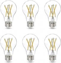 Asencia AN-03666 40 Watt Equivalent A19 Clear All Glass Filament Dimmable LED Bulb, 6pk, Soft White