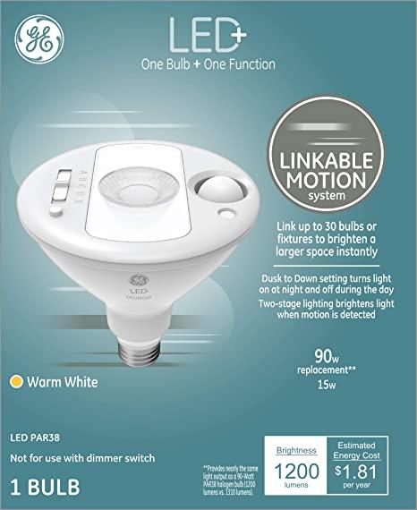 GE LED+ Outdoor Security Flood Light Bulb with Motion Sensor, Warm White, Medium Base