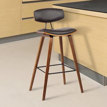 Armen Living Fox 25.5" Counter Height Brown Faux Leather and Walnut Wood Mid-Century Bar Stool