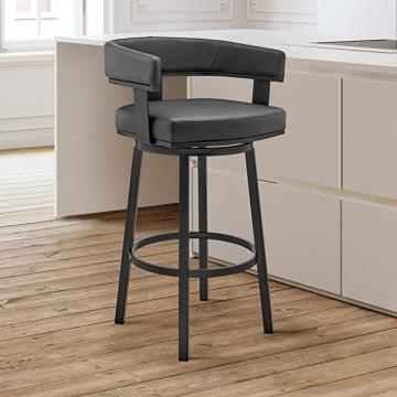 Armen Living Lorin 26" Counter Height Swivel Bar Stool in Black Finish and Black Faux Leather
