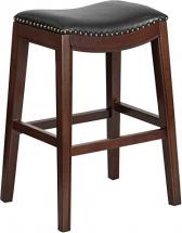 Flash Furniture 30'' High Backless Cappuccino Wood Barstool with Black LeatherSoft Saddle Seat