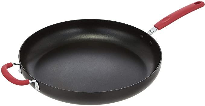 Amazon Basics Hard Anodized Non-Stick 14-Inch Skillet with Helper Handle, Red