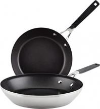 KitchenAid Stainless Steel Nonstick Frying Pans/Skillet Set, 9.5 Inch and 12 Inch, Brushed Steel