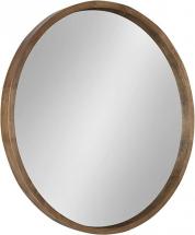 Kate and Laurel Hutton Round Decorative Wood Frame Wall Mirror, 30 Inch Diameter, Natural Rustic