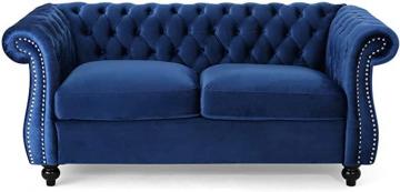 Christopher Knight Home Karen Traditional Chesterfield Loveseat Sofa, Navy Blue and Dark Brown