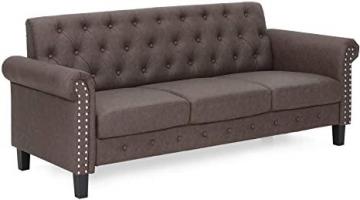FURINNO Bastia Vintage Modern Chesterfield Button Tufted 3-Seater Sofa Couch, Brown Faux Leather