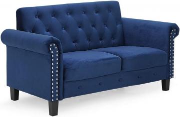 FURINNO Bastia Vintage Modern Chesterfield Button Tufted Loveseat/Sofa Couch, Navy Velvet