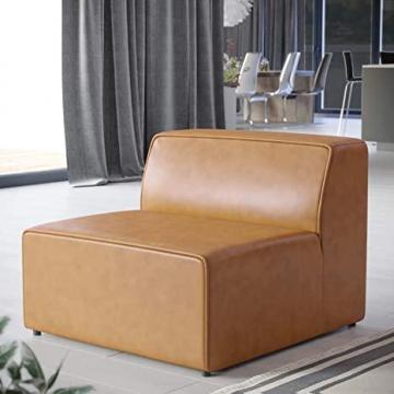 Modway Mingle Vegan Leather Sectional Sofa Armless Chair, Tan