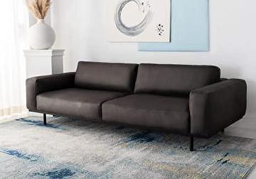Safavieh Couture Home Collection Elyssa Graphite Upholstered Top Grain Leather Couch Sofa