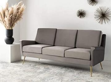 Safavieh Couture Home Peridot Glam Dark Grey Velvet and Gold Sofa