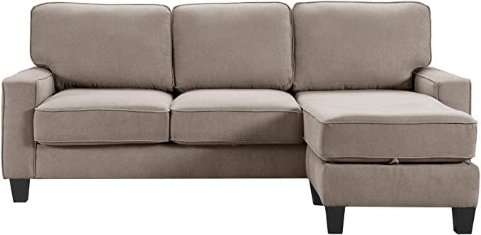 Serta Palisades Collection 86-Inch Reversible Sectional Sofa with Storage, Soft Tan