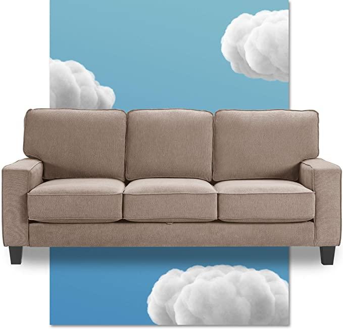 Serta Palisades Sofas with Storage 1 Modern Design, Track Arms, Foam-Filled Cushions, Soft Tan