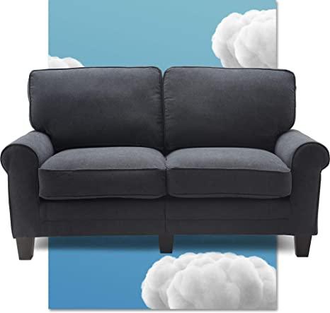 Serta Copenhagen 61" Loveseat - Pillowed Back Cushions and Rounded Arms, Charcoal
