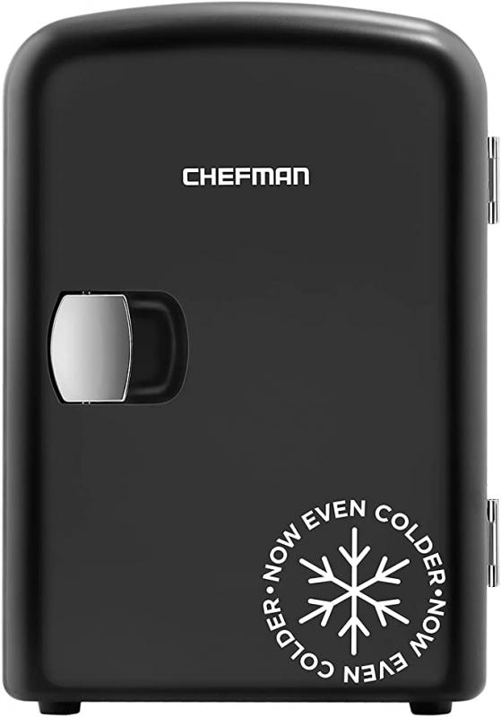 Chefman Mini Portable Personal Fridge Extra-Cold Or Warm, Compact Storage, Black