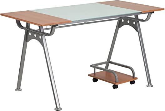 Flash Furniture Computer Desk with Glass and Cherry Laminate Top