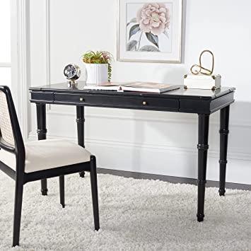 Safavieh Home Collection Rhyne Distressed Grey 2-Drawer Computer Table Office Desk, Black/Silver