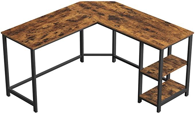 VASAGLE Computer Desk, 54-Inch L-Shaped, Industrial Style, Space-Saving, Rustic Brown