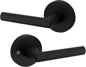 Kwikset 91540-030 Milan Door Handle Lever with Modern Contemporary Slim Round Design in Iron Black