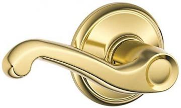 Schlage F10 FLA 605 Flair Door Lever, Hall & Closet Passage Lock, Bright Brass