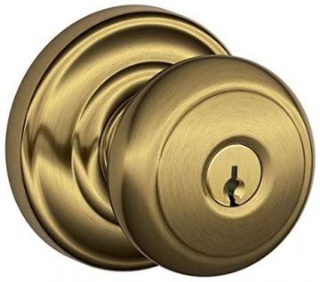 Schlage F51A AND 609 AND Andover Knob with Andover Trim Keyed Entry Lock, Antique Brass