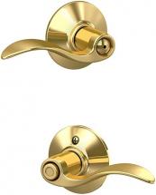 Schlage F40 V ACC 605 Accent Door Lever, Bed & Bath Privacy Lock, Bright Brass