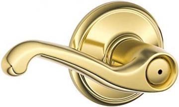 Schlage F40 V FLA 605 Flair Door Lever, Bed & Bath Privacy Lock, Bright Brass