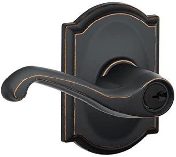Schlage F51A FLA 716 CAM Flair Lever with Camelot Trim Keyed Entry Lock, Aged Bronze