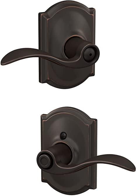 Schlage F40 ACC 716 CAM Accent Door Lever with Camelot Trim, Bed & Bath Privacy Lock, Aged Bronze