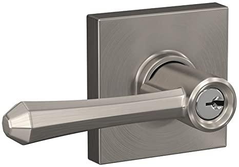 Schlage F51A DMP 619 COL Dempsey Lever with Collins Trim Keyed Entry Lock, Satin Nickel