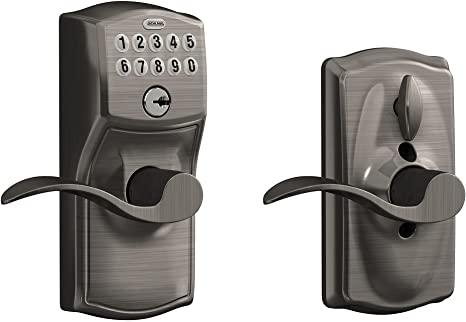 Schlage FE595 CAM 620 ACC Camelot Keypad Entry with Flex-Lock and Accent Levers, Antique Pewter