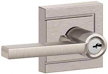 Schlage F51A LAT 619 ULD Latitude Keyed Entry Lever with Upland Trim, Satin Nickel