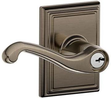 Schlage F51A FLA 620 ADD Flair Lever with Addison Trim Keyed Entry Lock, Antique Pewter