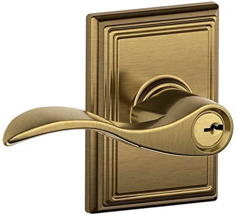 Schlage Accent Lever with Addison Trim Keyed Entry Lock in Antique Brass